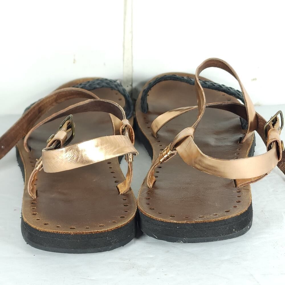 UGG Women's Jordyne US9 Leather Metallic Rose Copper Black Braided Sandals - Picture 11 of 16